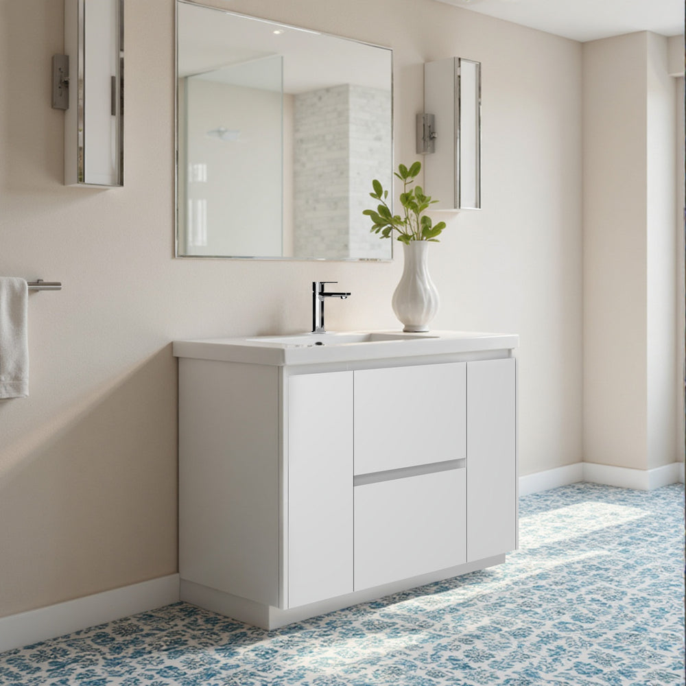 Angela-T 48'' Single Sink Bathroom Vanity with White Countertop in HG.White