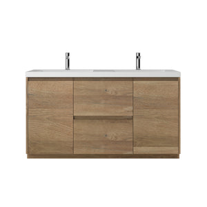 Angela-T 60'' Double Sink Integrated Bathroom Vanity with White Countertop in Natural Oak