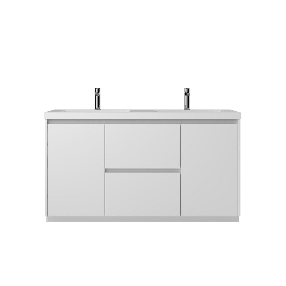 Angela-T 60'' Double Sink Integrated Bathroom Vanity with White Countertop in HG.White