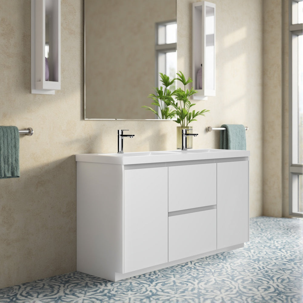 Angela-T 60'' Double Sink Integrated Bathroom Vanity with White Countertop in HG.White