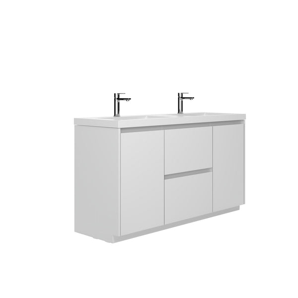 Angela-T 60'' Double Sink Integrated Bathroom Vanity with White Countertop in HG.White