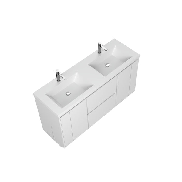 Angela-T 60'' Double Sink Integrated Bathroom Vanity with White Countertop in HG.White