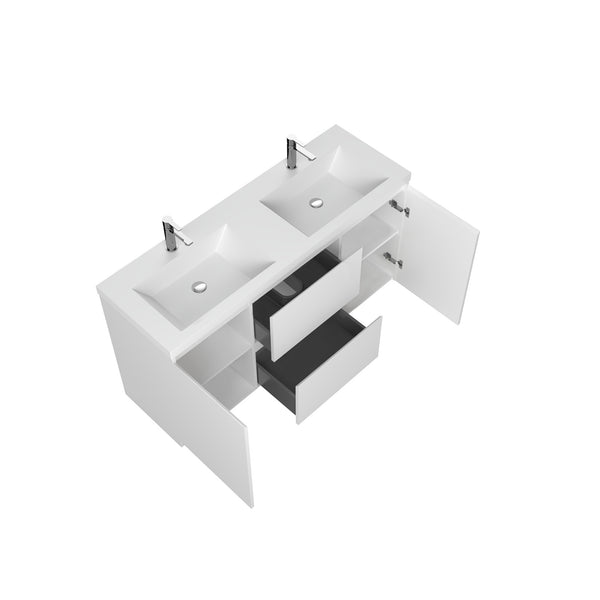 Angela-T 60'' Double Sink Integrated Bathroom Vanity with White Countertop in HG.White