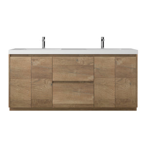 Angela-T 72'' Double Sink Integrated Bathroom Vanity with White Countertop in Natural Oak
