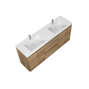 Angela-T 72'' Double Sink Integrated Bathroom Vanity with White Countertop in Natural Oak