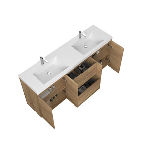 Angela-T 72'' Double Sink Integrated Bathroom Vanity with White Countertop in Natural Oak
