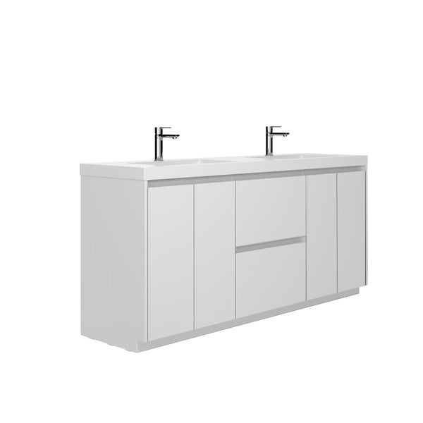 Angela-T 72'' Double Sink Integrated Bathroom Vanity with White Countertop in HG.White
