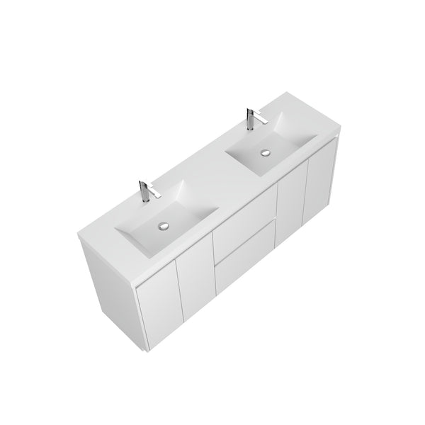 Angela-T 72'' Double Sink Integrated Bathroom Vanity with White Countertop in HG.White