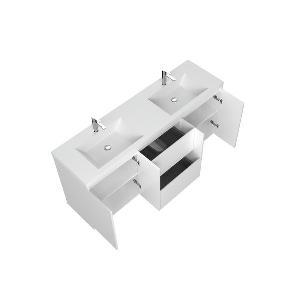 Angela-T 72'' Double Sink Integrated Bathroom Vanity with White Countertop in HG.White