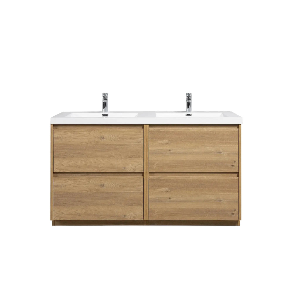 Angela-T 48'' Double Sink Bathroom Vanity with White Countertop in Natural Oak TONA Bathroom Furniture