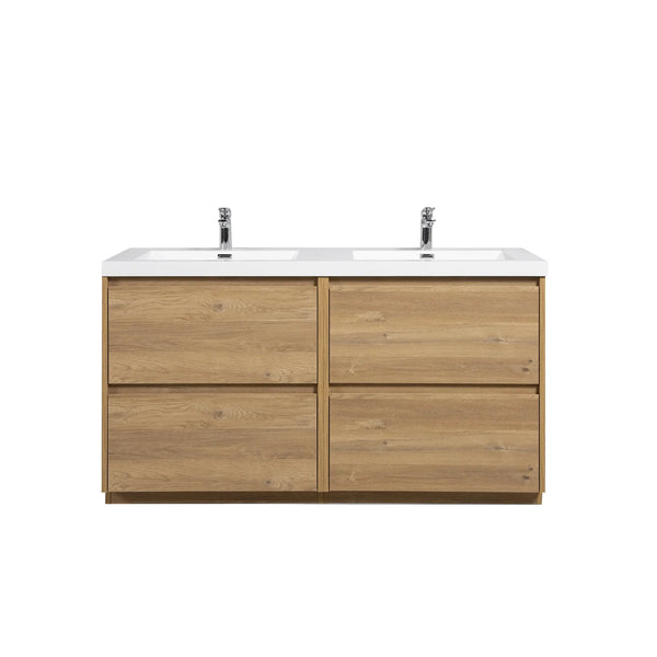 Angela-T 60'' Double Sink Dual-Unit Design Bathroom Vanity with White Countertop in Natural Oak TONA Bathroom Furniture