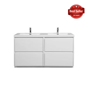 Angela-T 60'' Double Sink Dual-Unit Design Bathroom Vanity with White Countertop in HG.White TONA Bathroom Furniture