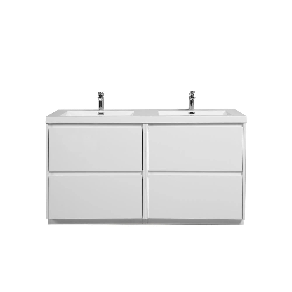 Angela-T 60'' Double Sink Dual-Unit Design Bathroom Vanity with White Countertop in HG.White TONA Bathroom Furniture