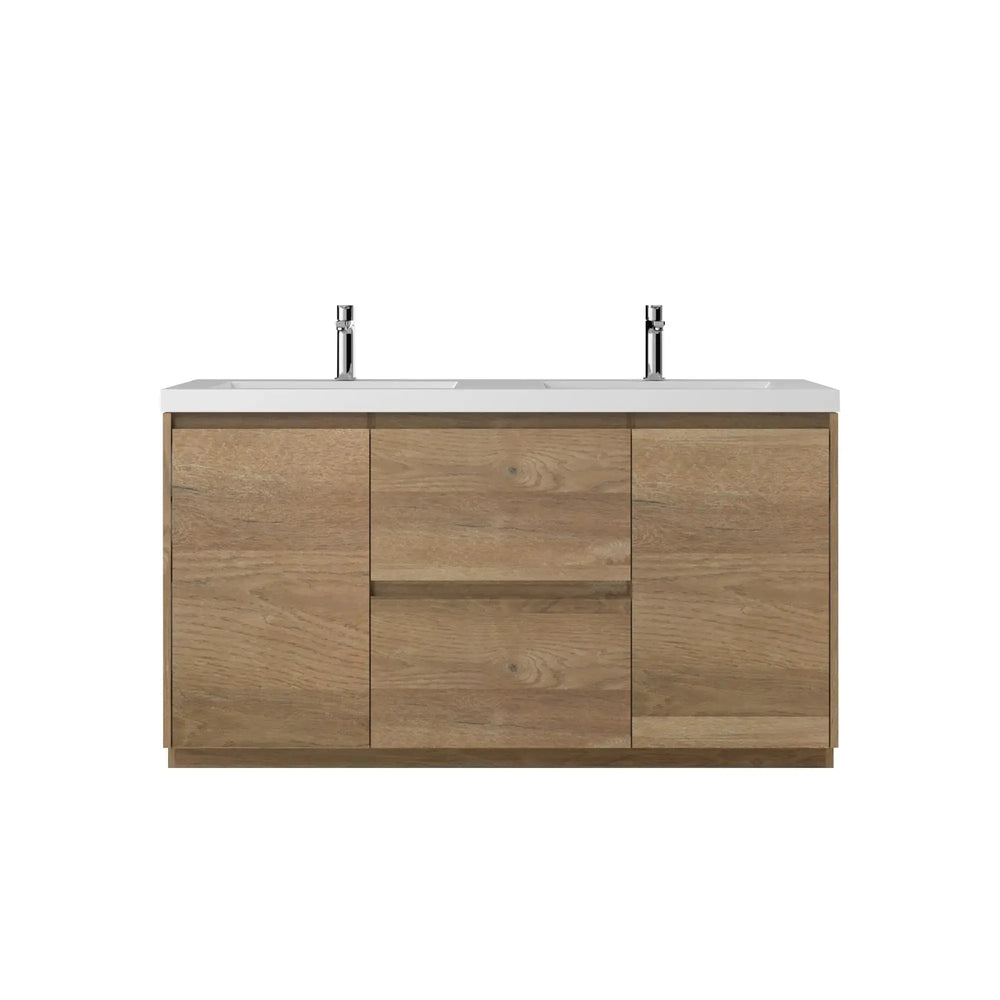 Angela-T 60'' Double Sink Integrated Bathroom Vanity with White Countertop in Natural Oak TONA Bathroom Furniture