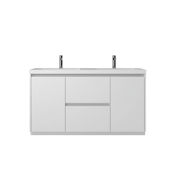 Angela-T 60'' Double Sink Integrated Bathroom Vanity with White Countertop in HG.White TONA Bathroom Furniture