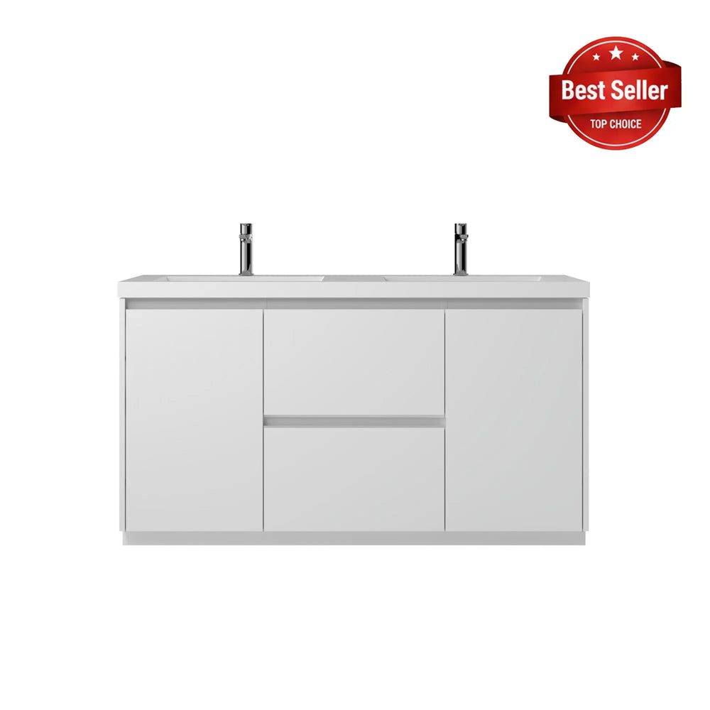 Angela-T 60'' Double Sink Integrated Bathroom Vanity with White Countertop in HG.White TONA Bathroom Furniture