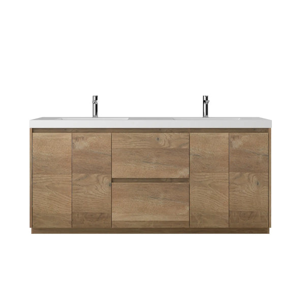 Angela-T 72'' Double Sink Integrated Bathroom Vanity with White Countertop in Natural Oak TONA Bathroom Furniture