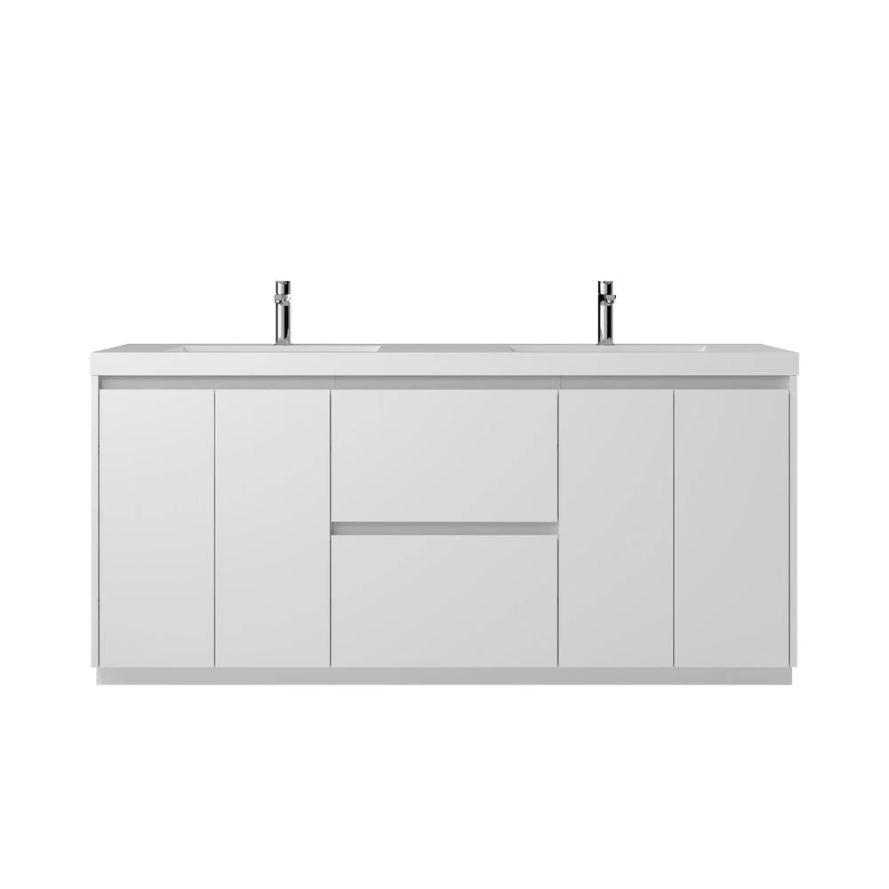 Angela-T 72'' Double Sink Integrated Bathroom Vanity with White Countertop in HG.White TONA Bathroom Furniture