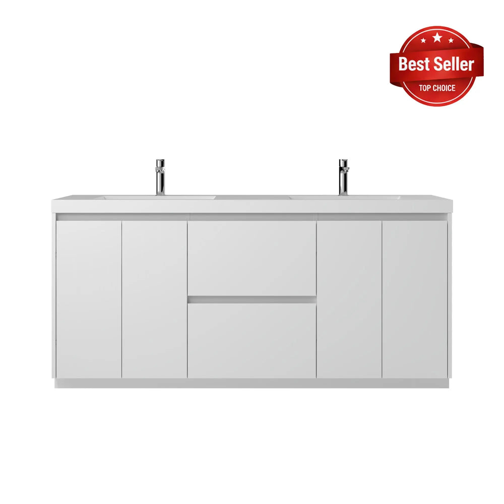 Angela-T 72'' Double Sink Integrated Bathroom Vanity with White Countertop in HG.White TONA Bathroom Furniture