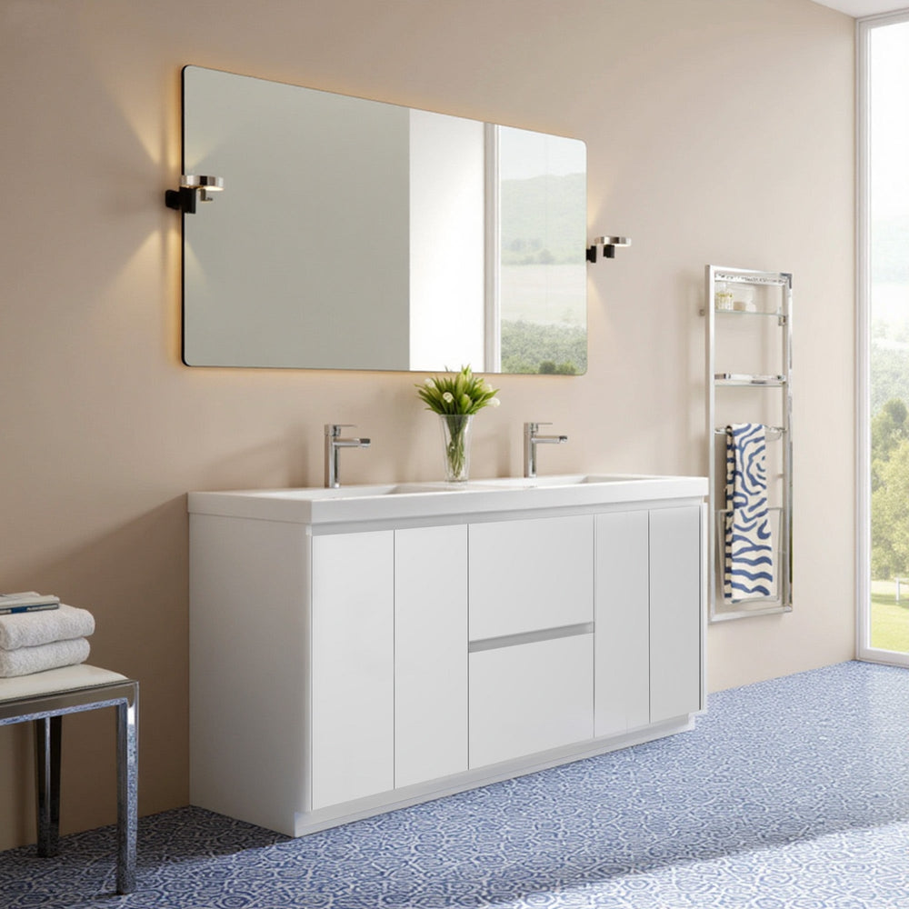 Angela-T 72'' Double Sink Integrated Bathroom Vanity with White Countertop in HG.White