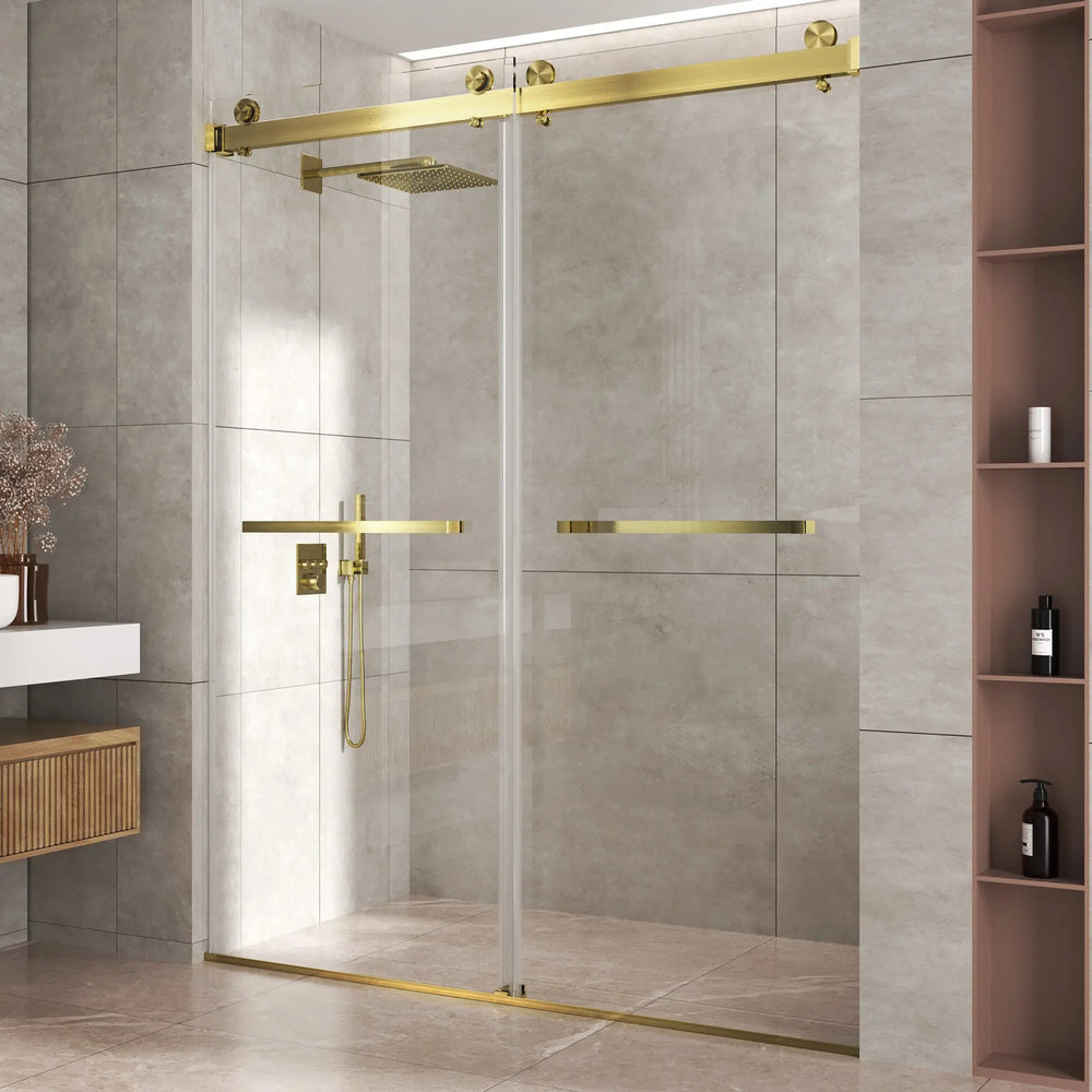 Brushed Gold 56-60" x 76" Double Sliding Shower Door, Frameless 3/8" Tempered Glass TONA Bathroom Furniture