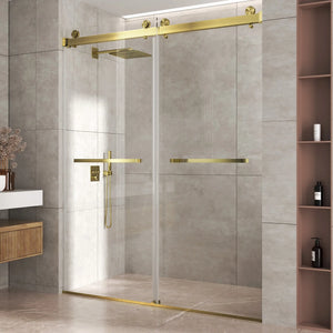 Brushed Gold 56-60" x 76" Double Sliding Shower Door, Frameless 3/8" Tempered Glass TONA Bathroom Furniture