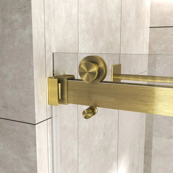 Brushed Gold 56-60" x 76" Double Sliding Shower Door, Frameless 3/8" Tempered Glass TONA Bathroom Furniture
