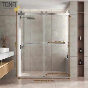 Chrome 56-60" x 76" Double Sliding Shower Door, Frameless 3/8" Tempered Glass TONA Bathroom Furniture