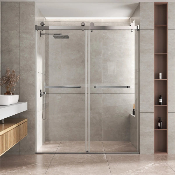 Chrome 56-60" x 76" Double Sliding Shower Door, Frameless 3/8" Tempered Glass TONA Bathroom Furniture