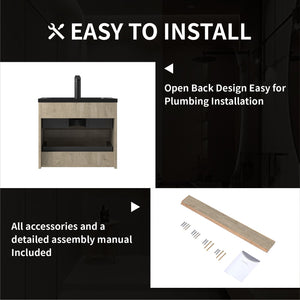 Combo 24'' Floating Single Vanity with Matte Black Countertop TONA Bathroom Furniture