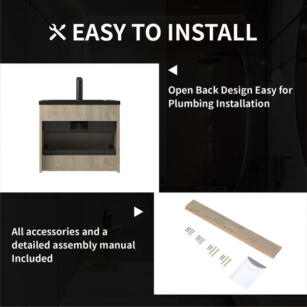 Combo 24'' Floating Single Vanity with Matte Black Countertop TONA Bathroom Furniture