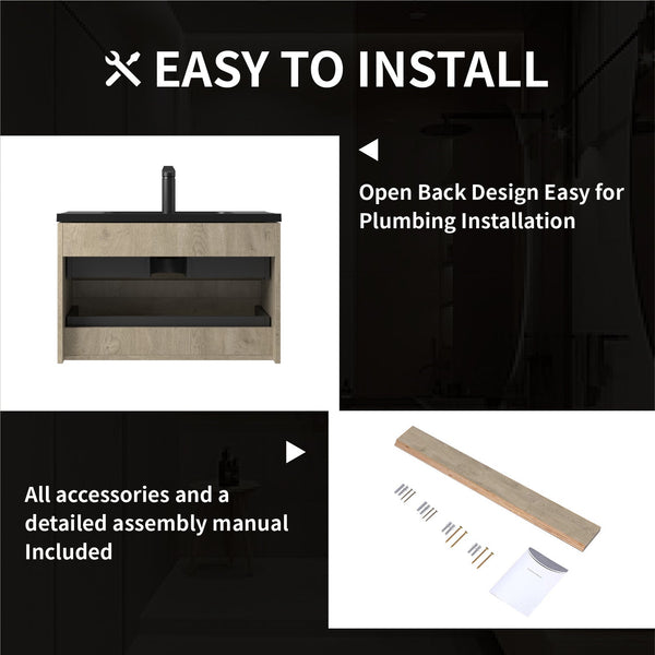 Combo 32'' Floating Single Vanity with Matte Black Countertop TONA Bathroom Furniture