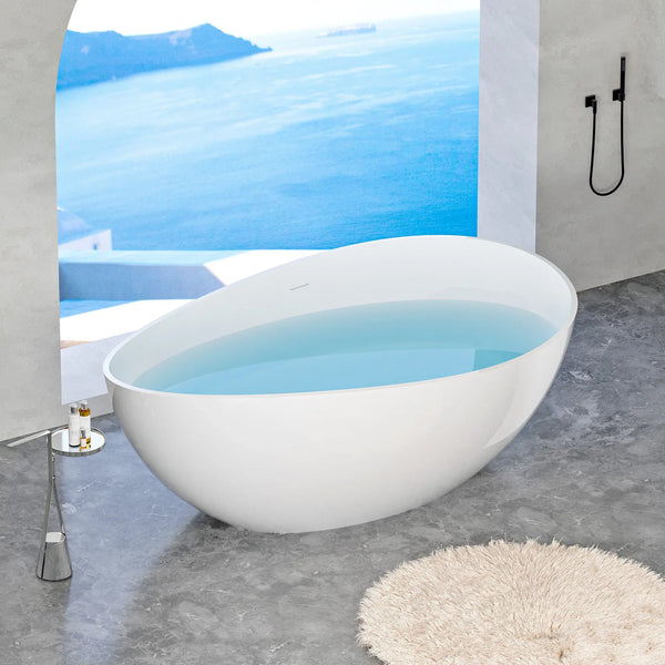 Cunard 63" Stone Resin Freestanding Soaking Bathtub – Glossy White TONA Bathroom Furniture