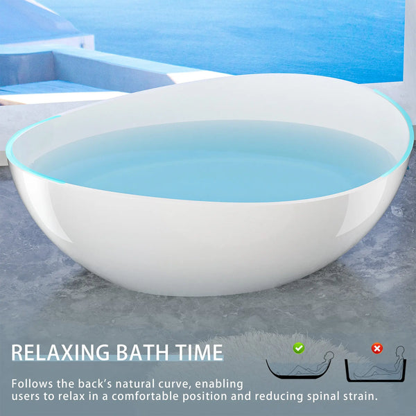 Cunard 63" Stone Resin Freestanding Soaking Bathtub – Glossy White TONA Bathroom Furniture