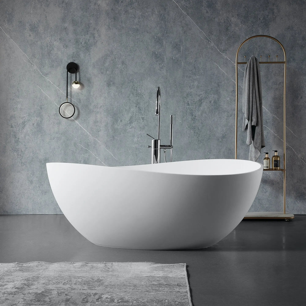 Cunard 63" Stone Resin Freestanding Soaking Bathtub – Matt White TONA Bathroom Furniture