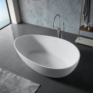 Cunard 63" Stone Resin Freestanding Soaking Bathtub – Matt White TONA Bathroom Furniture