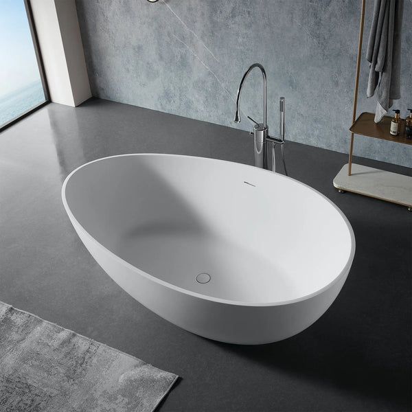 Cunard 63" Stone Resin Freestanding Soaking Bathtub – Matt White TONA Bathroom Furniture