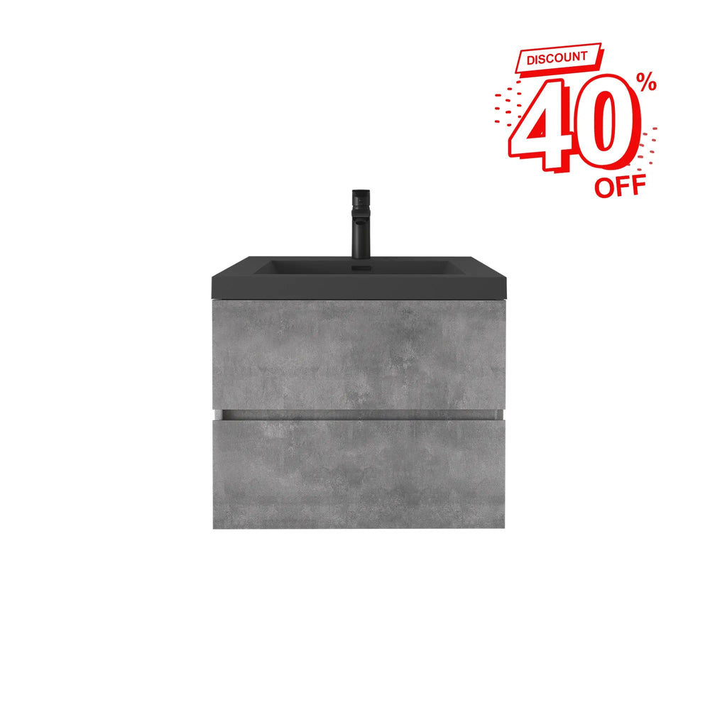 Edi 24'' Grey Single Sink Floating Bathroom Vanity with Black Quartz Sands Countertop TONA Bathroom Furniture