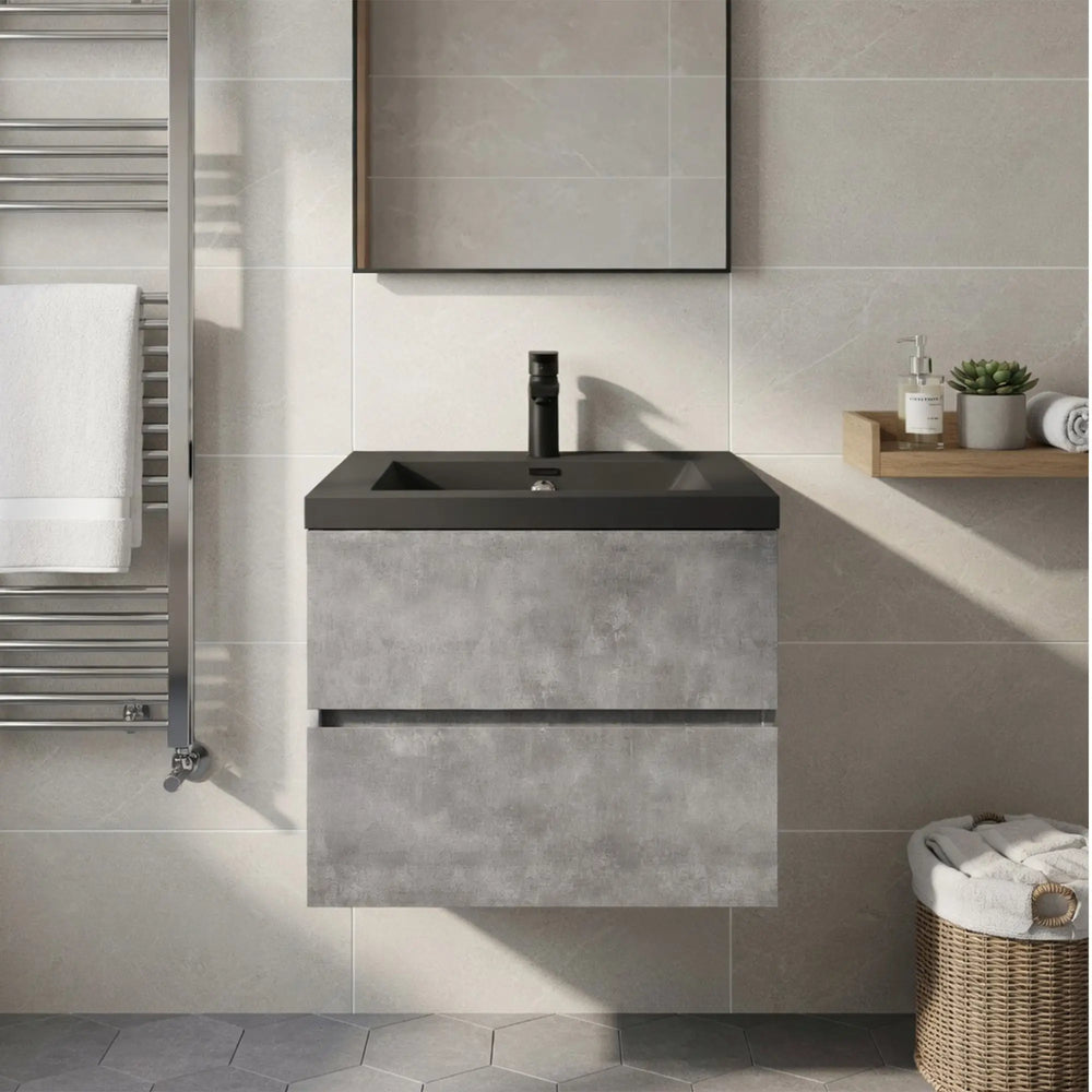 Edi 24'' Grey Single Sink Floating Bathroom Vanity with Black Quartz Sands Countertop TONA Bathroom Furniture