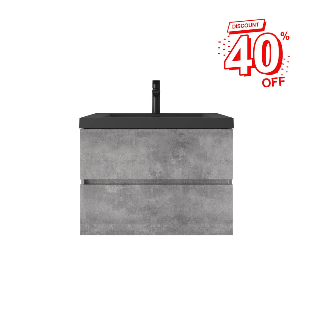 Edi 30'' Grey Single Sink Floating Bathroom Vanity with Black Quartz Sands Countertop TONA Bathroom Furniture