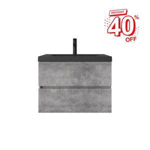 Edi 30'' Grey Single Sink Floating Bathroom Vanity with Black Quartz Sands Countertop TONA Bathroom Furniture