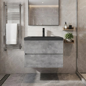 Edi 30'' Grey Single Sink Floating Bathroom Vanity with Black Quartz Sands Countertop TONA Bathroom Furniture