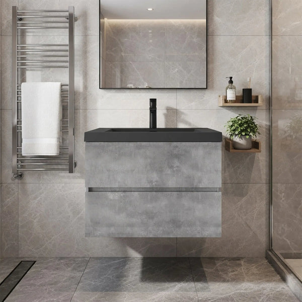 Edi 30'' Grey Single Sink Floating Bathroom Vanity with Black Quartz Sands Countertop TONA Bathroom Furniture