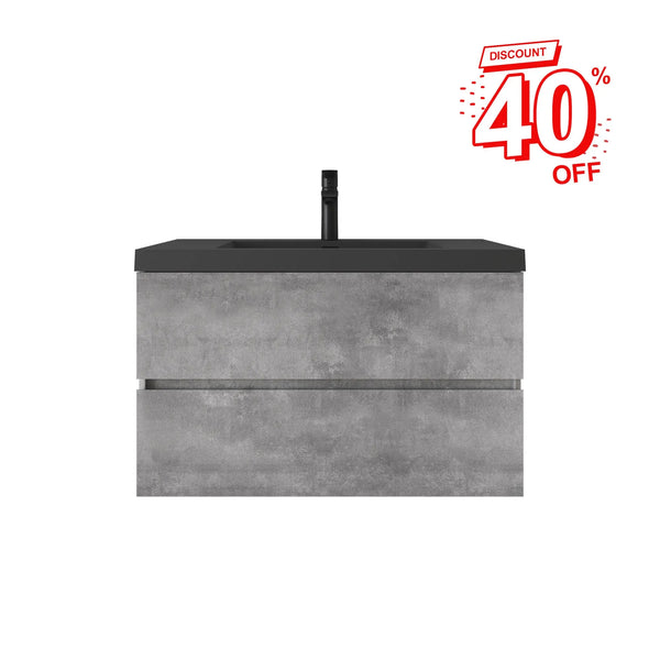 Edi 36'' Grey Single Sink Floating Bathroom Vanity with Black Quartz Sands Countertop TONA Bathroom Furniture