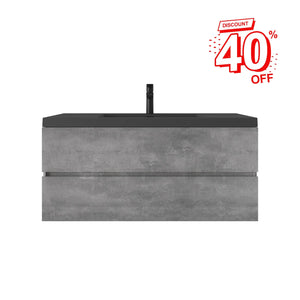 Edi 48'' Grey Single Sink Floating Bathroom Vanity with Black Quartz Sands Countertop TONA Bathroom Furniture