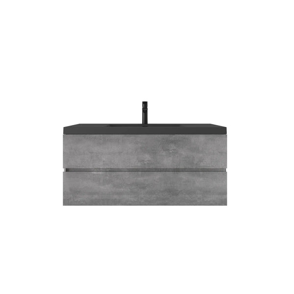Edi 48'' Grey Single Sink Floating Bathroom Vanity with Black Quartz Sands Countertop TONA Bathroom Furniture