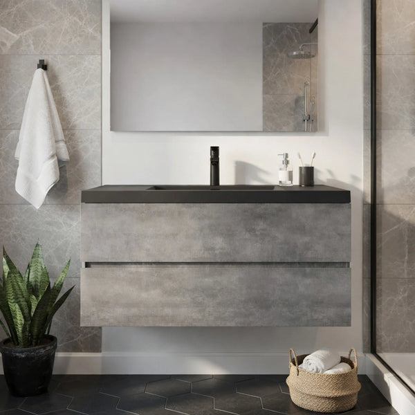 Edi 48'' Grey Single Sink Floating Bathroom Vanity with Black Quartz Sands Countertop TONA Bathroom Furniture