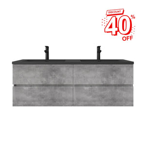 Edi 60'' Grey Double Sink Floating Bathroom Vanity with Black Quartz Sands Countertop TONA Bathroom Furniture