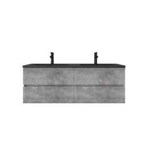 Edi 60'' Grey Double Sink Floating Bathroom Vanity with Black Quartz Sands Countertop TONA Bathroom Furniture