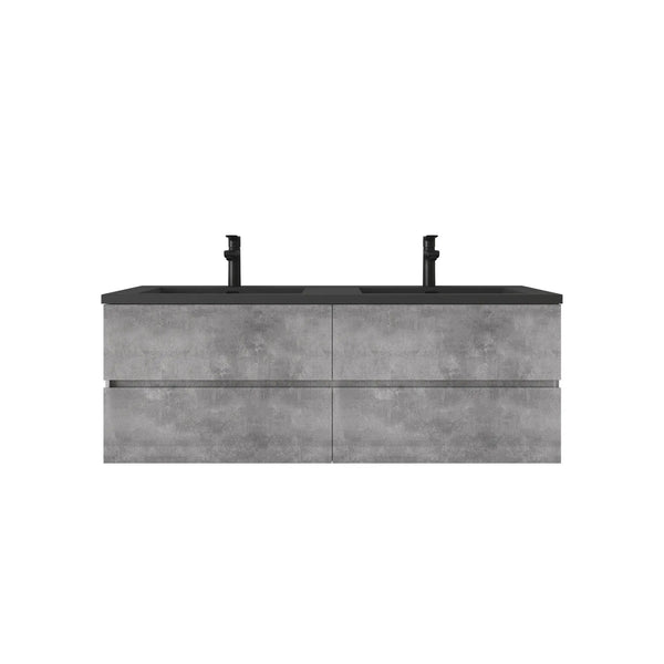 Edi 60'' Grey Double Sink Floating Bathroom Vanity with Black Quartz Sands Countertop TONA Bathroom Furniture